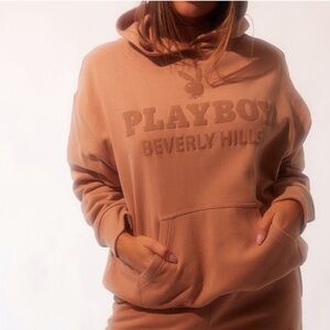 Playboy Beverly Hills tan hooded women’s sweater size medium